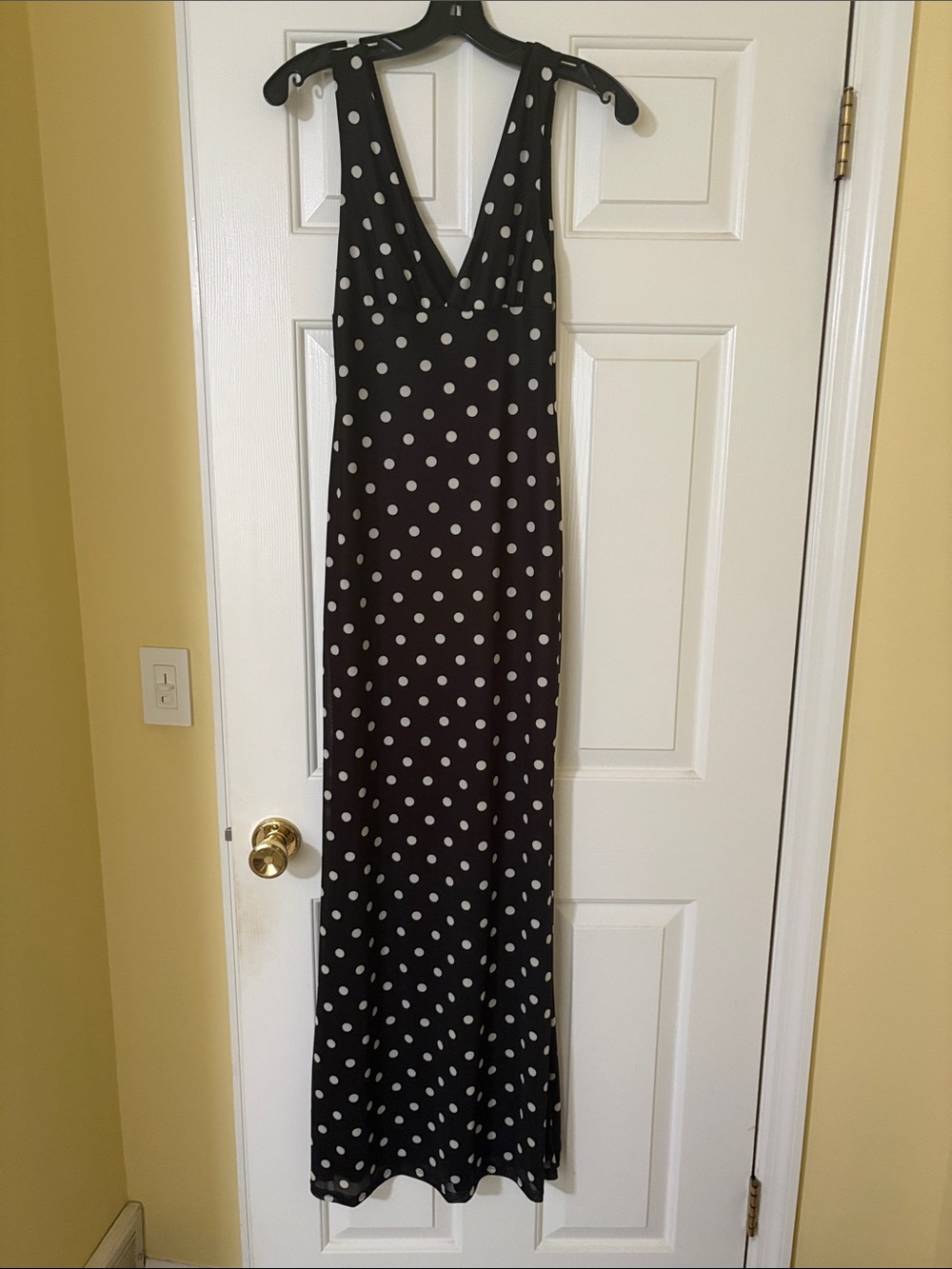 Blue Blush Black and White Polka Dot V-Neck Maxi Dress